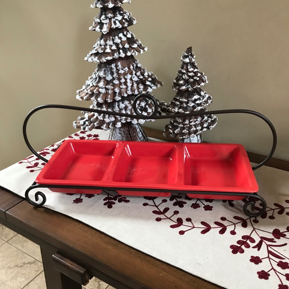 Caliente 3 Section Server with Stand Red and Bronze
